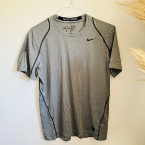 NIKE PRO Grey Gray Dri Fit Logo Mens Short Sleeve Workout Gym T-Shirt Tee Top L